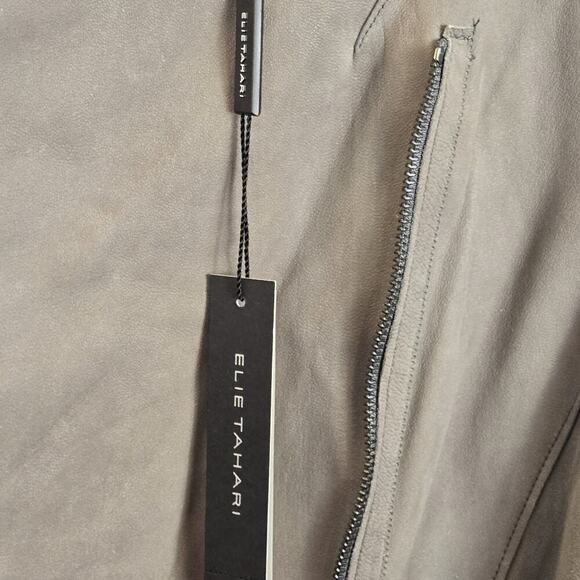 ELIE TAHARI $898 JOPLIN Genuine Lamb Leather MerinoWool Asymmetric Moto Jacket M - Picture 5 of 14